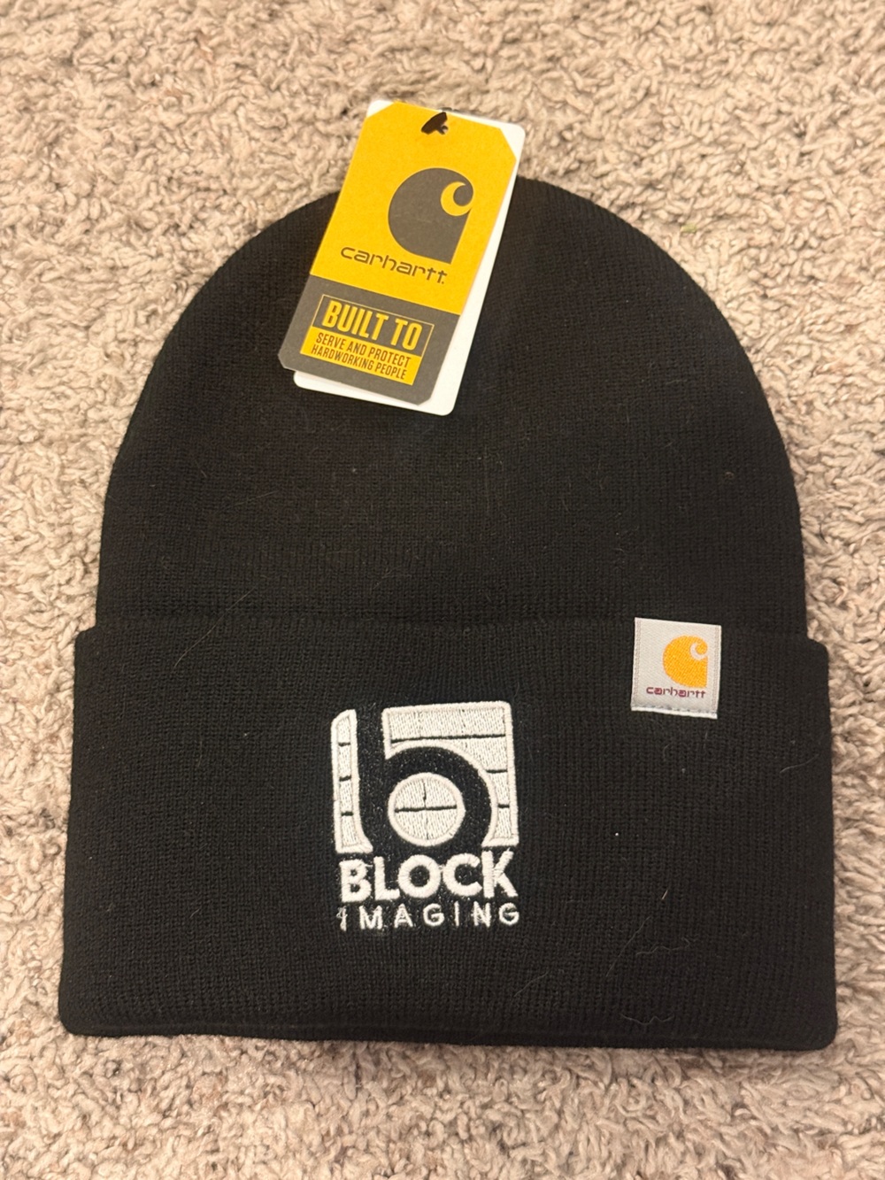 Carhartt Black Beanie with White 15 Block Imaging Logo